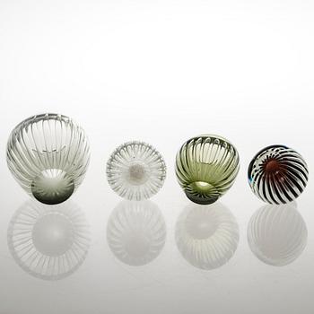 KAJ FRANCK, Four glass vases "Kaisla"(Reed). Three signed K. Franck Nuutajärvi Notsjö. 1950:s.