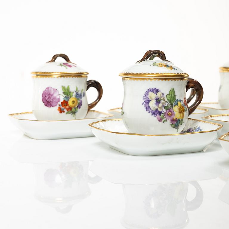 Royal Copenhagen, twelve cream cups with saucers, 'Saxon Flower', Denmark, 1923-34.