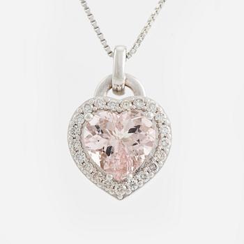 Heart shaped morganite and brilliant cut diamond necklace.