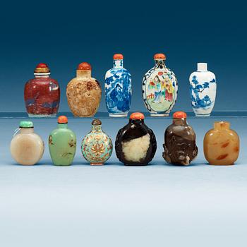 A set of 11 Snuffbottles, late Qing dynasty and first half of 20th Century.
