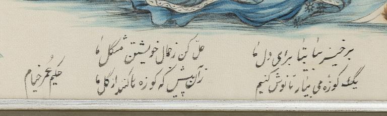 Sidenmålningar, ett par, Persien, omkring år 1900.