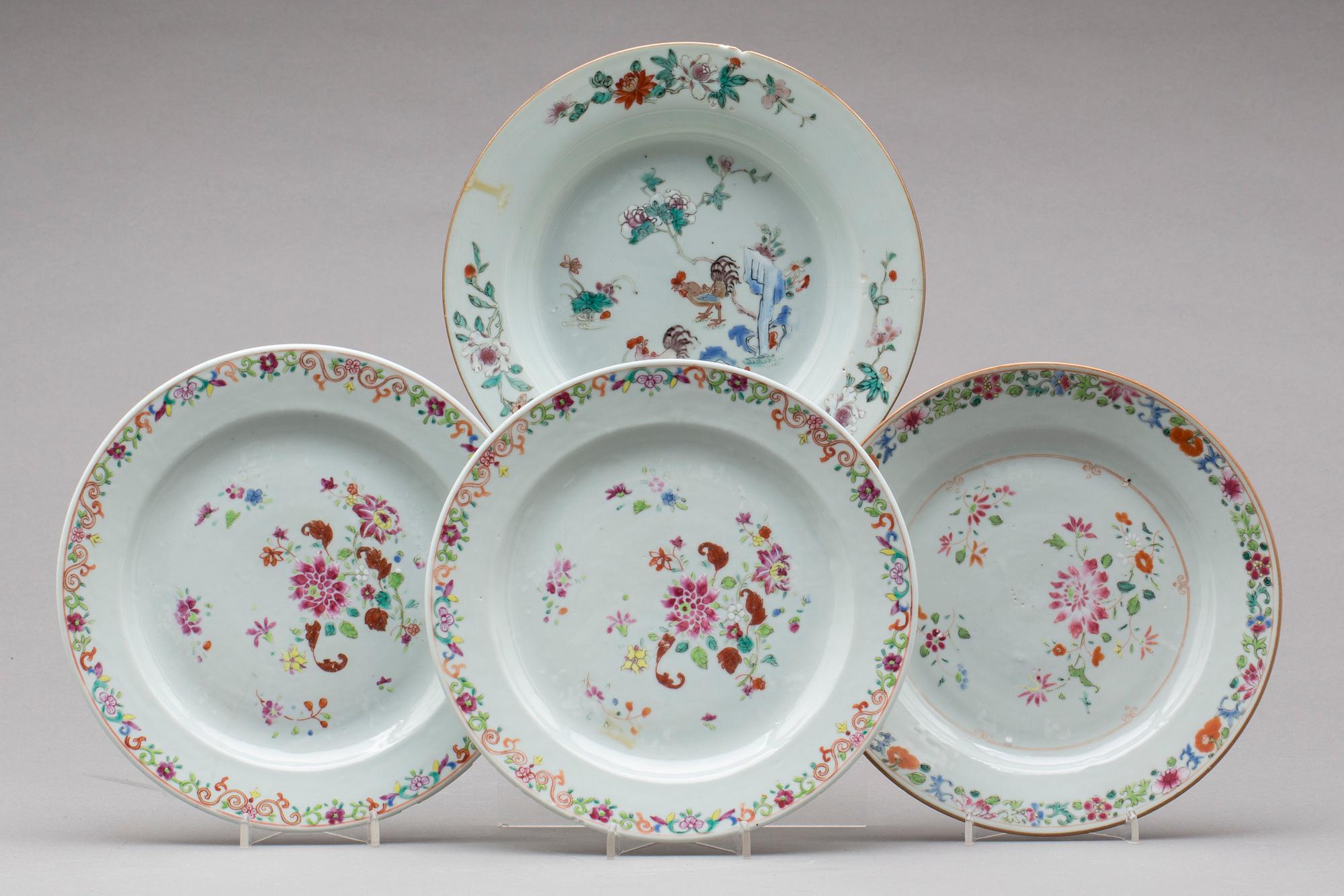 TALLRIKAR, 3+1 st, kompaniporslin, Kina, Qianlong (1736-95).