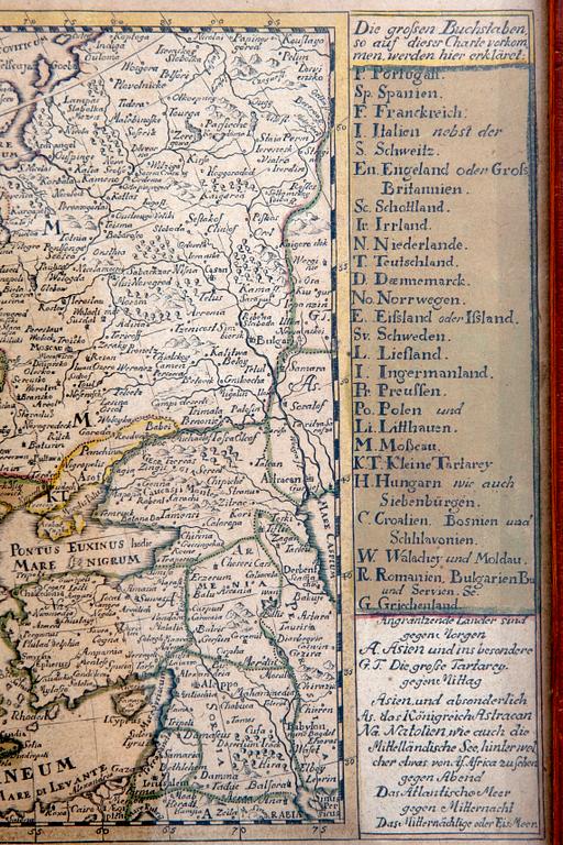 J G Schreibern, karta Europa, handkolorerat kopparstick, Leipzig 1749.