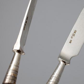 PARTI SILVER, 7 delar, silver, bland annat Juvelerare Birger Eriksson, Göteborg, 1879.