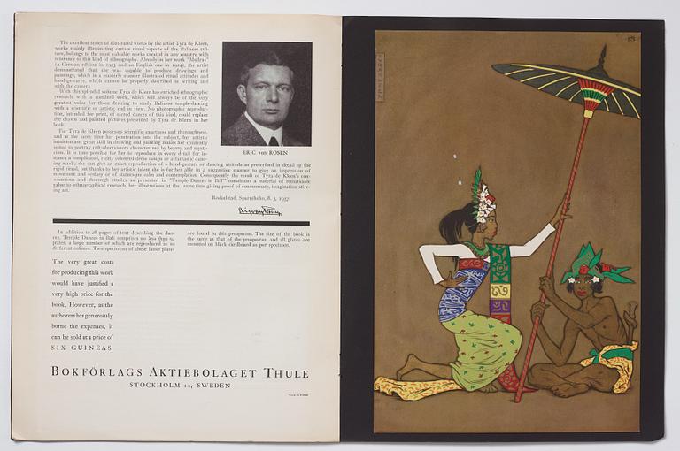 Tyra Kleen, fyra häften med åtta tryckta planscher (varav en dublett), "Temple Dances and Musical Instruments in Bali".