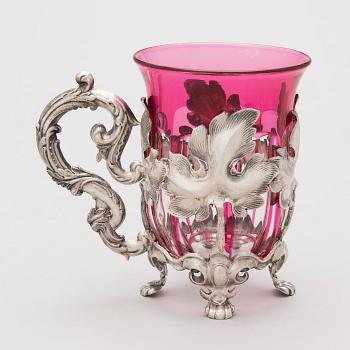 TEGLASHÅLLARE, silver och glas, Carl Gustav Ekqvist, St:Petersburg 1850-tal.