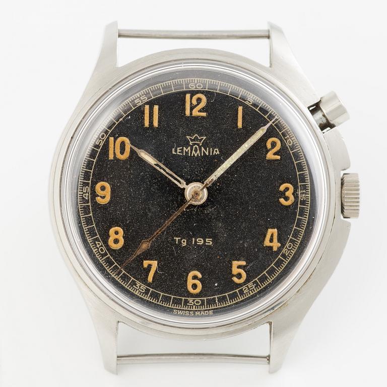 Lemania, Tg 195, "Three crowns", chronograph, wristwatch, 40 mm.