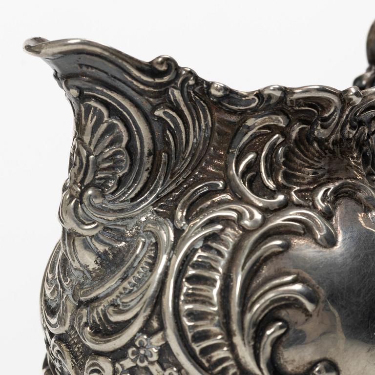 A three-piece rococo-style silver coffee service, GEWE, Malmö, 1955.