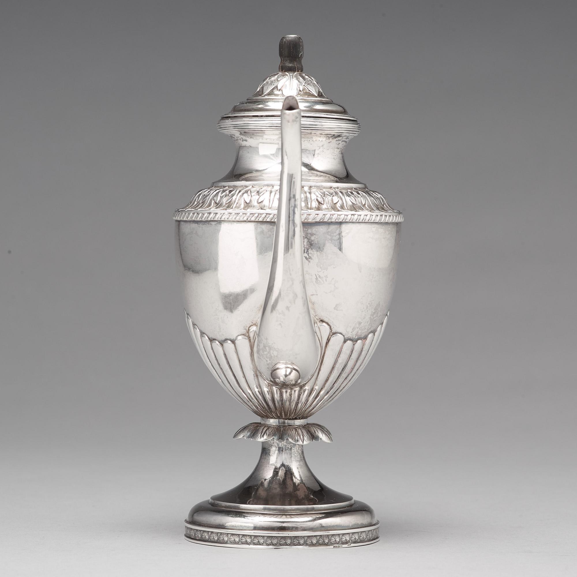 A Finnish empire silver coffeepot mark of Olof Robert Lundgren, Åbo (1821-1882) engraved date 1840.