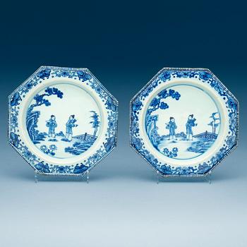 1738. Two blue and white dishes, Qing dynasty, Qianlong (1736-95).