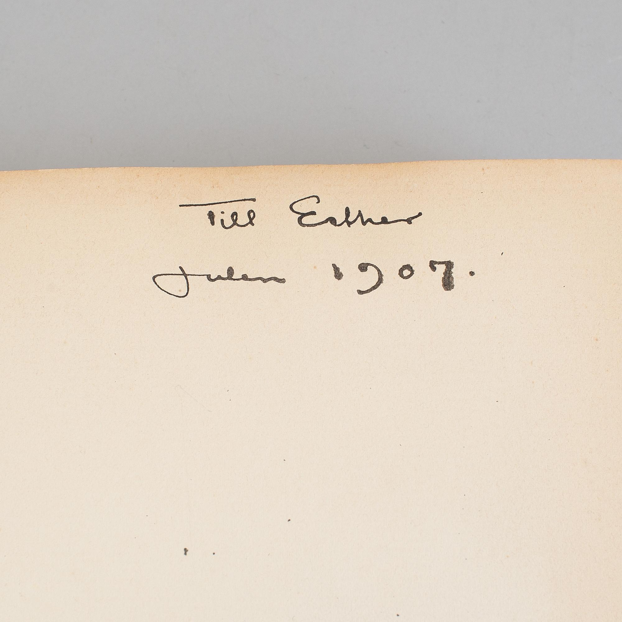 BOK, "Rip van Winkle", Washington Irving. Med egenhändig tillskrift och datum 1907 av John Bauer till dennes fru Esther.