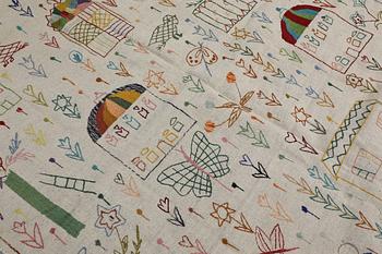 A hand-embroidered Kilim rug, c. 239 x 175 cm.