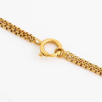 Necklace in 18K gold with half-pearls and rose-cut diamonds, likely 19th century.