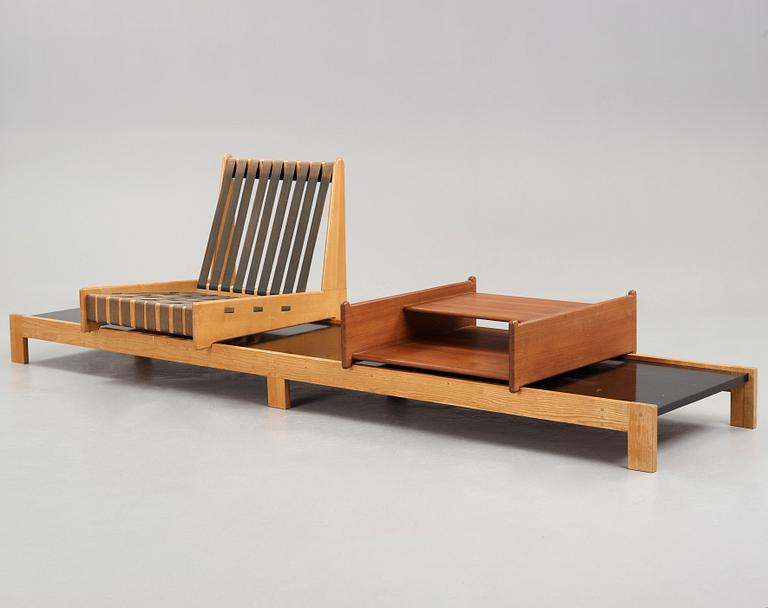 A Torsten Johansson bench with a chair and a table, A.J Iversen, Danmark 1953.