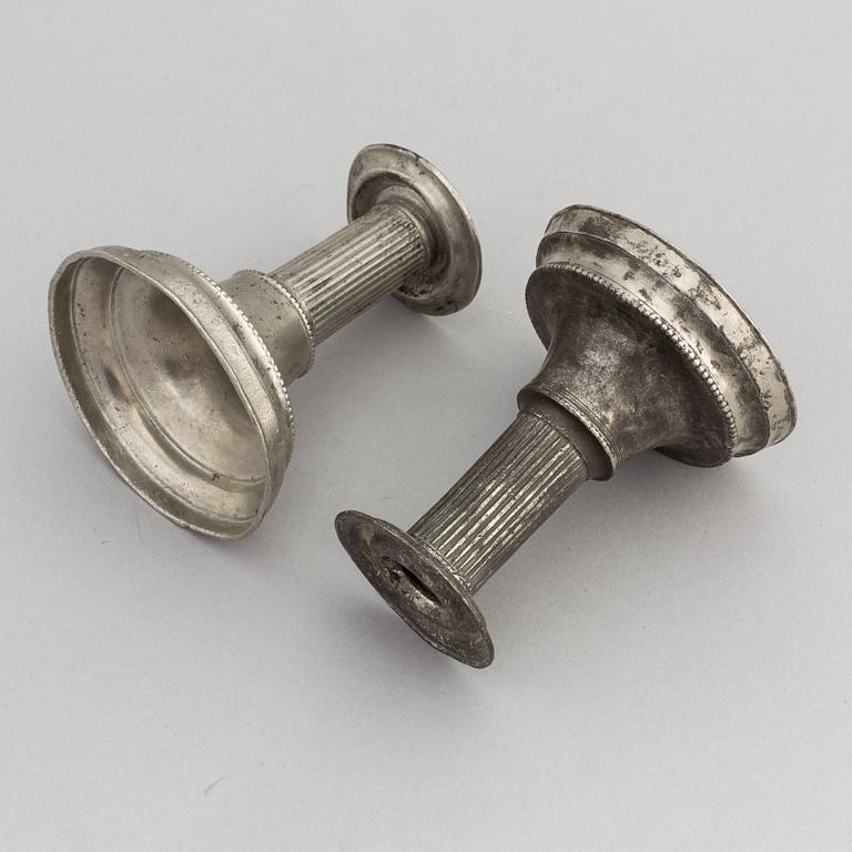A pair of late gustavian pewter candlesticks, mark of Pehr Johan Mattson (active 1808-1838).