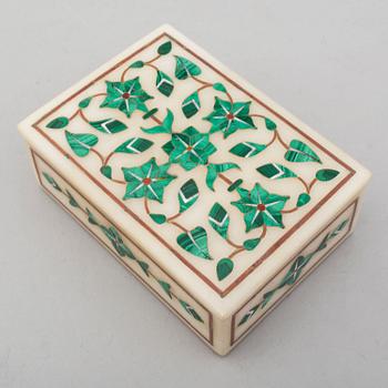 A 20th century malachite and marble box.