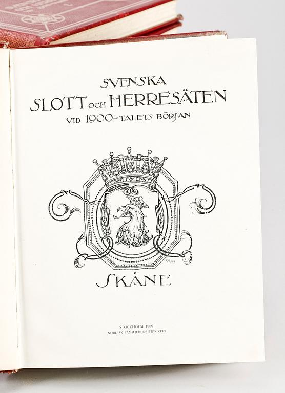 BOKVERK, 9 volymer, "Svenska slott och herresäten vid 1900-talets början" resp "Ny följd", 1900-talets första hälft.