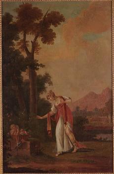 Nicolas Lancret In the manner of the artist, Wall panel with mirror and figure scene.