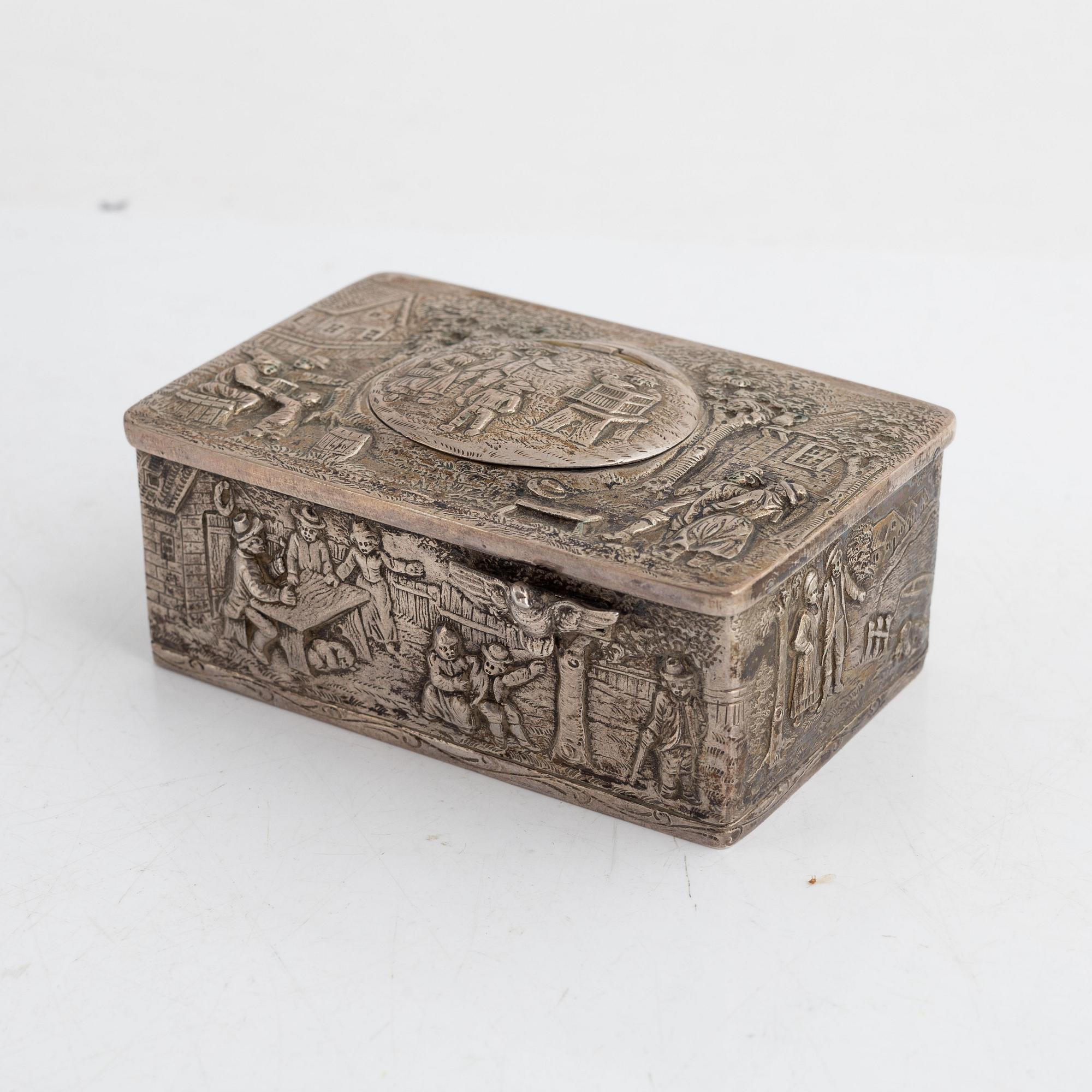 A German rococo style silver-plate music box, 19th century.