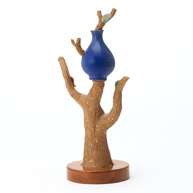 Stig Lindberg, a stoneware sculptur 'The tree and the jar' Gustavsberg 1940's.