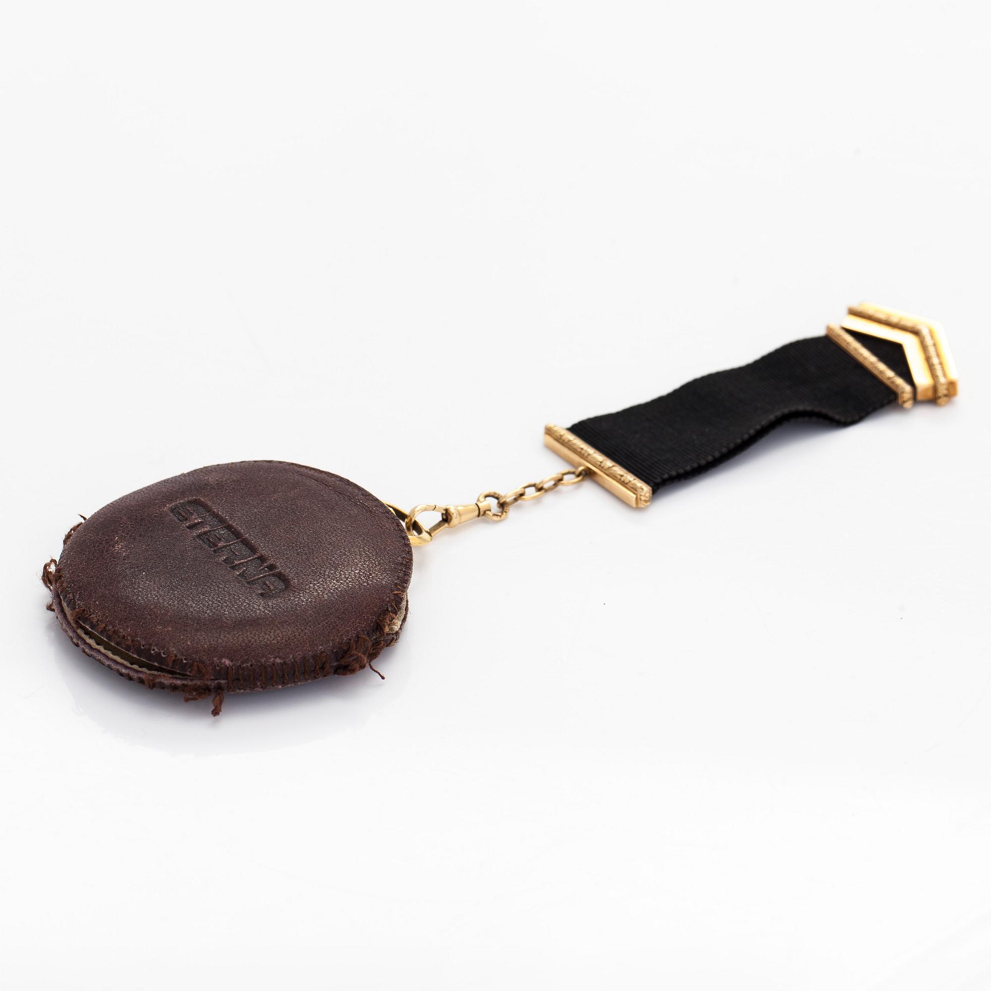 Eterna, pocket watch, savonette, 50 mm, 18K gold, chain 14K.