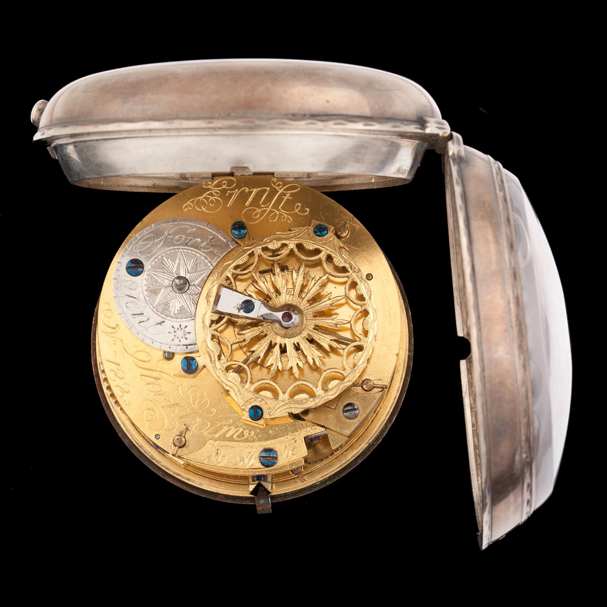 FICKUR, spindelur, Ernst, Stockholm. Boettstämpel Peter Strömqvist, Stockholm, 1771.