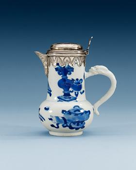 A blue and white silver mounted ewer, Qing dynasty, Kangxi (1662-1722).