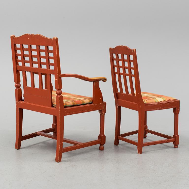 A set of four chairs and a pair of armchairs, early 20th century.