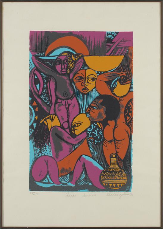 NGWENYA MALANGATANA, färglitografi, signerad och numrerad 58/100.