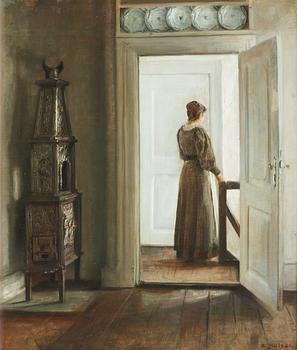 196. Carl Holsoe, Interiör med kvinna.