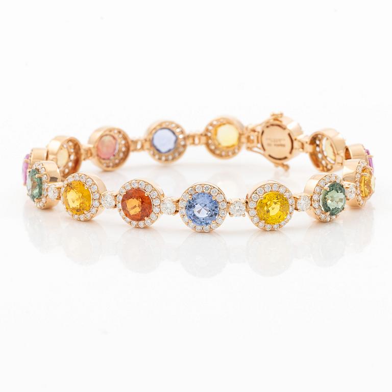 Bracelet 18K rose gold with rainbow-coloured sapphires and brilliant-cut diamonds.