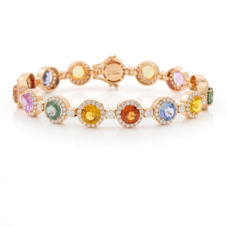 Bracelet 18K rose gold with rainbow-coloured sapphires and brilliant-cut diamonds.