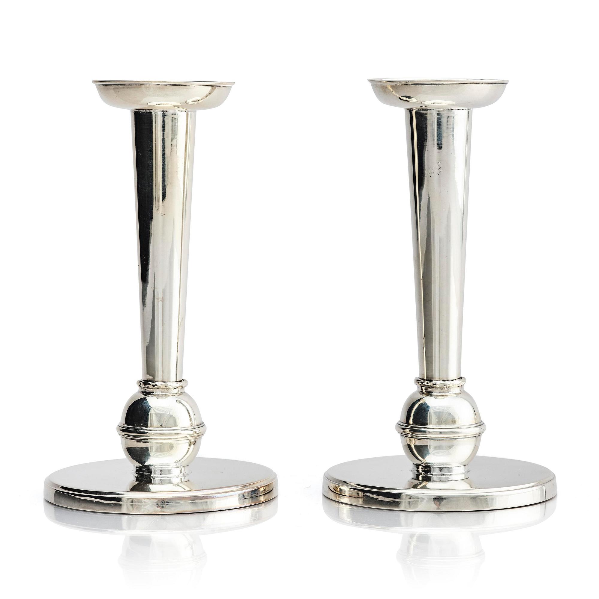 Carl Fredrik Carlman, a pair of silver candlesticks, Stockholm, Sweden 1955.