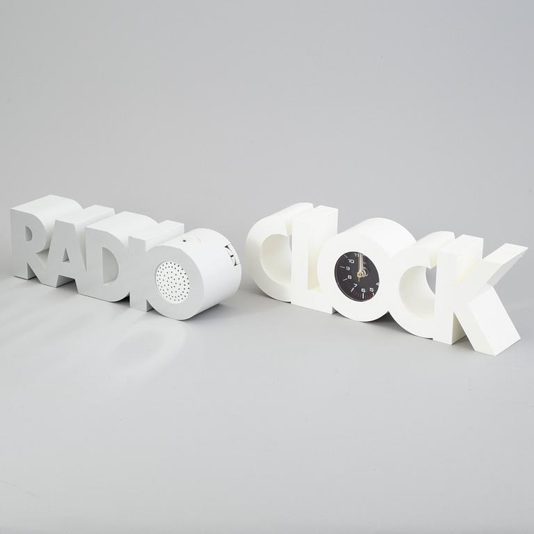 a plastic clock and radio from ISIS, USA, 1980's.