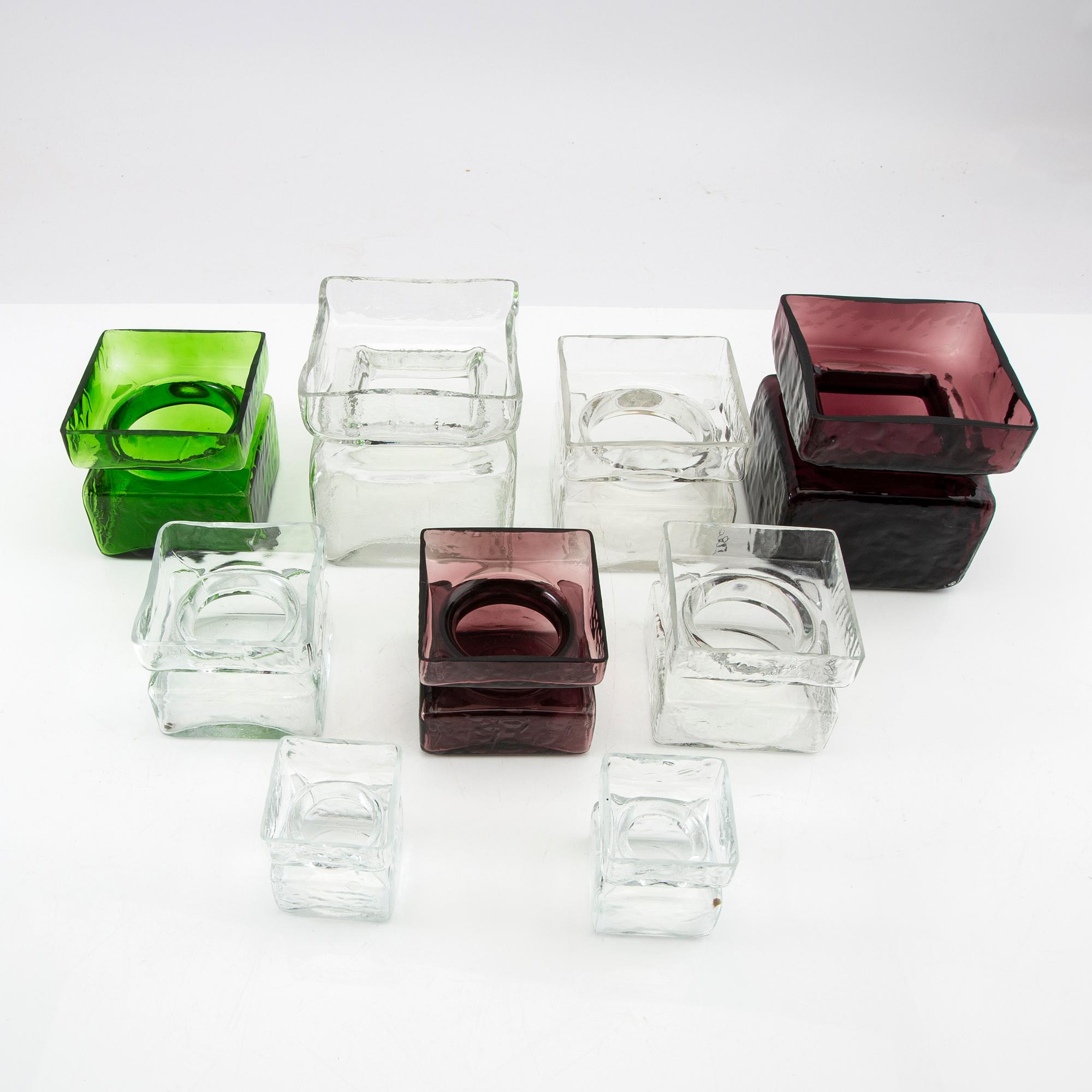 Helena Tynell, vases 9 pcs "Pala" Riihimäki Glass, designed in 1964.
