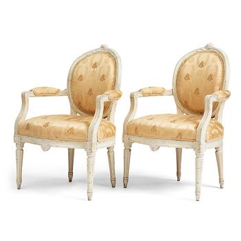 A pair of Gustavian armchairs by J Malmsten, master in Stockholm 1780-1788.