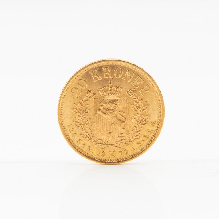 Gold coin 20 Kroner Norway 1879 Oscar II.