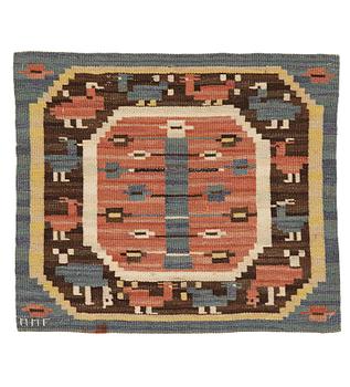 197. Märta Måås-Fjetterström, a textile, "Hönsen", flat weave, ca ca 56-56,5 x 64,5-65,5 cm, signed MMF.