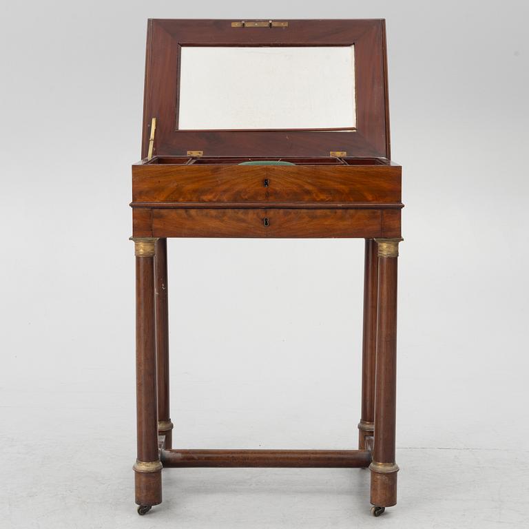 A French Empire mahogany sewing table, first part 19th century.