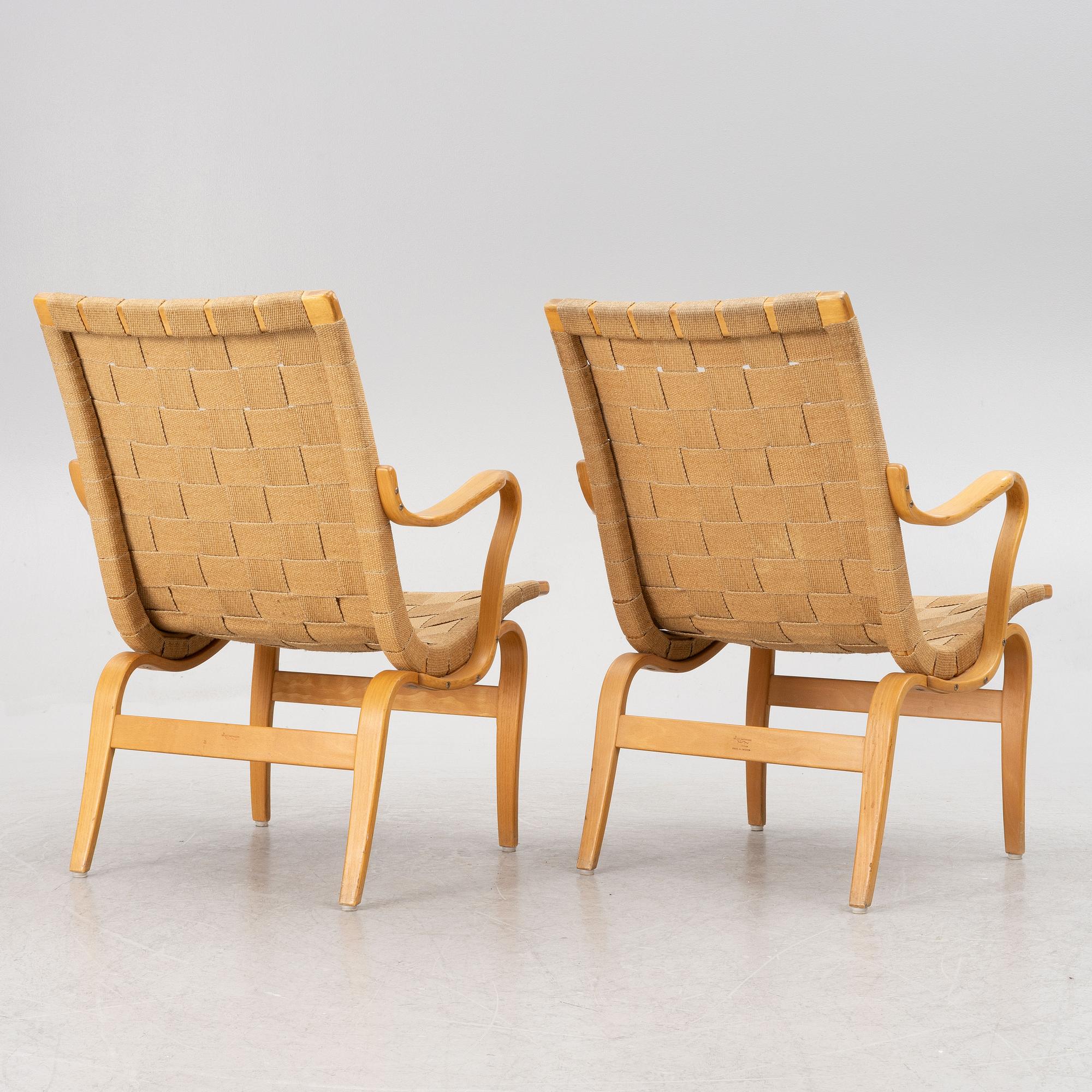 Bruno Mathsson, karmstolar, ett par, "Eva", Firma Karl Mathsson, 1976.