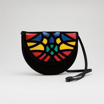 CHARLES JOURDAN, a pair of multicolored suede and leather slingbacks with matching shoulder bag.