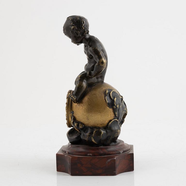 A bronze and marble figural timepiece, later part 18th century.