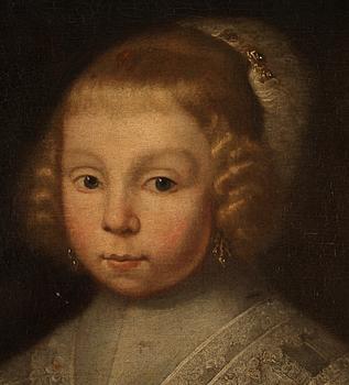Michiel Jansz. van Mierevelt Circle of, Girl in velvet dress with lace, holding a feather.
