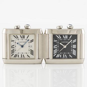 Cartier, Tank Francaise, Dual-Time, desk watch/travel watch, 35 x 41 (82) mm.