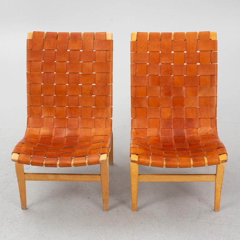 BRuno Mathsson, a pair of "Eva" armchairs, Firma Karl Mathsson, Sweden, 1970.