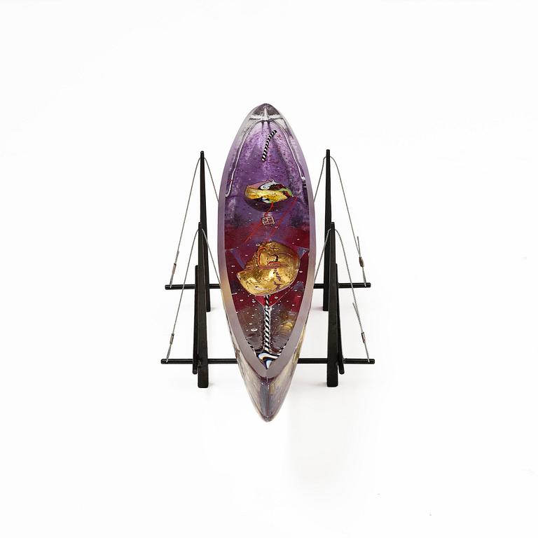 Bertil Vallien, unik skulptur, båt, "Voyage XVII", sandgjutet glas, Kosta Boda.
