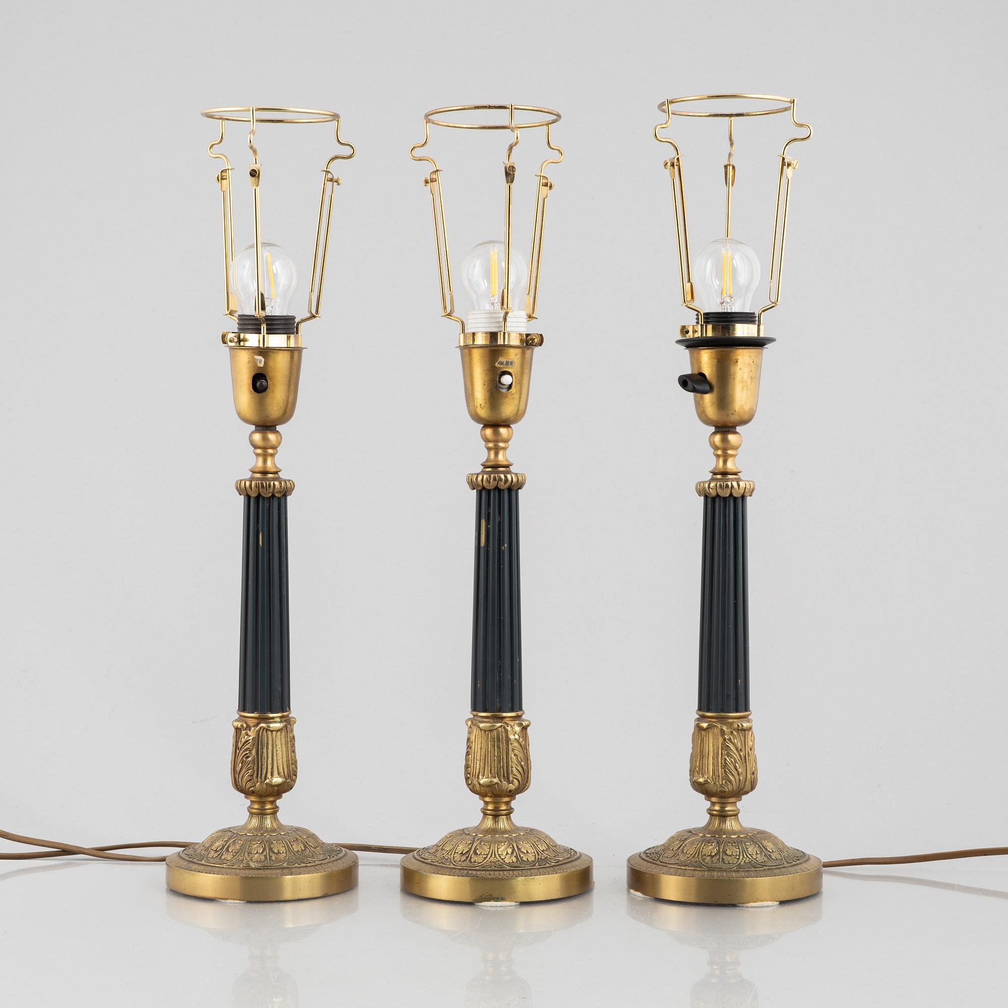 Three table lamps, Empire style, circa mid-20th Century.