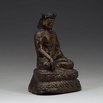 A copper alloy and gilt repoussé Bodhisattva, 17th/18th century.