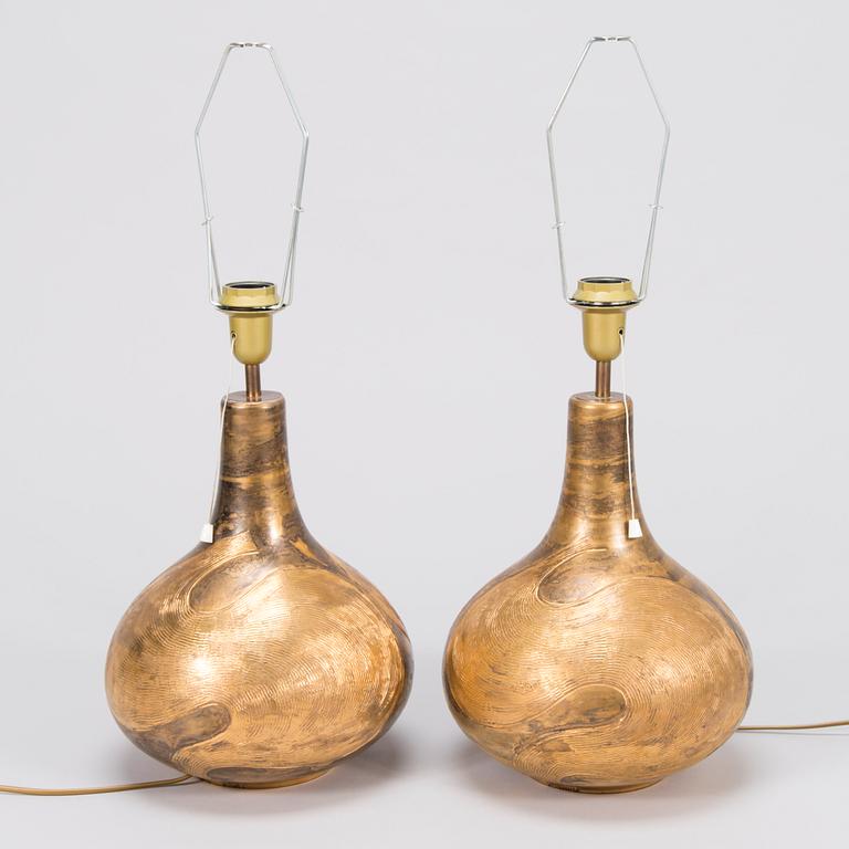 A pair of ceramic tablelamps by Kauko Forsvik, signed 'KAGE', Finland.