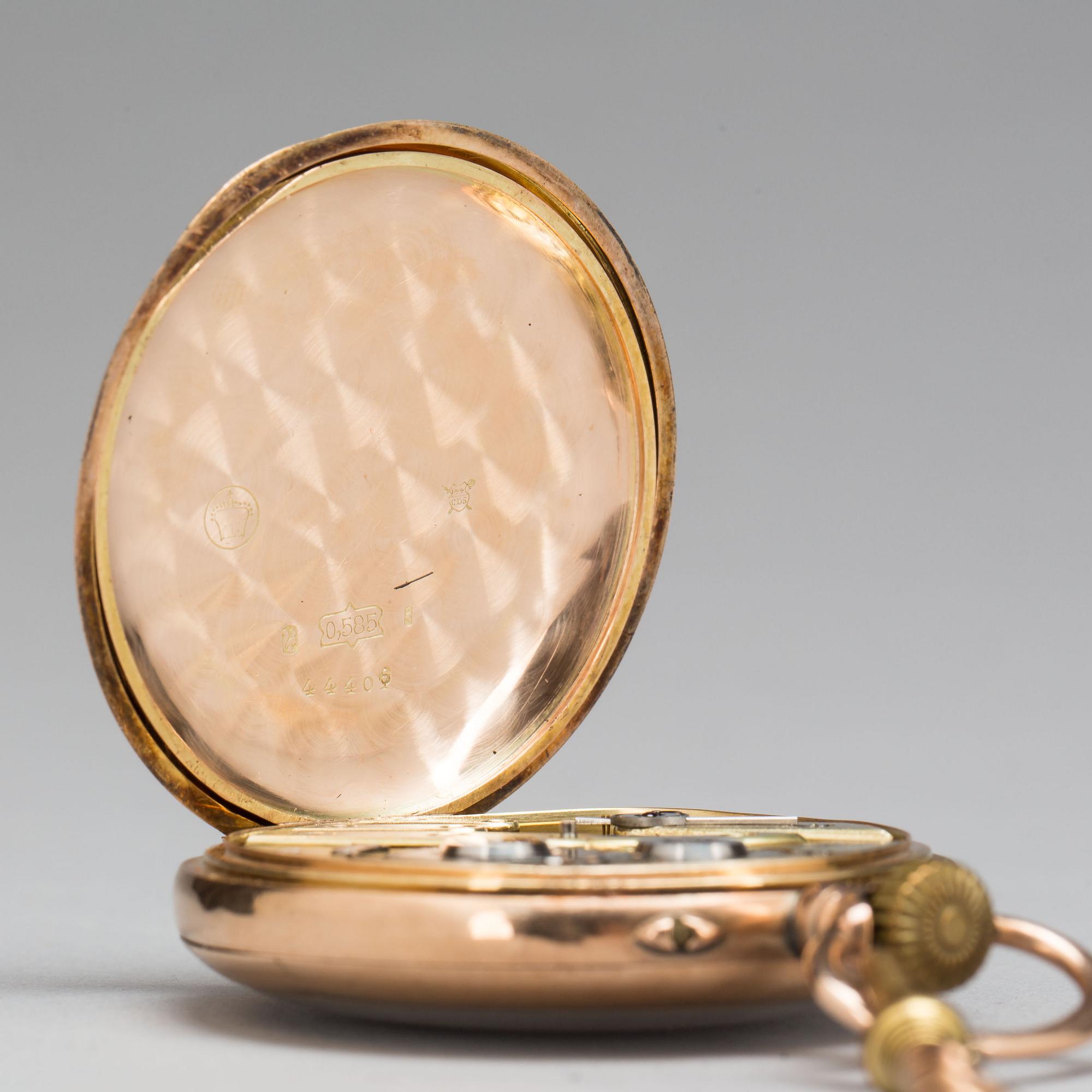 FICKUR, 14K, 1890-tal. Totalvikt 73 gram.